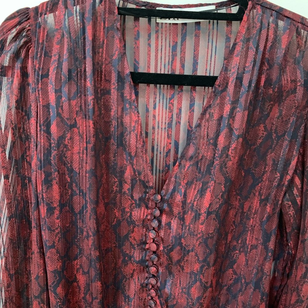 Zara Red & Navy Pattern Button Blouse - image 1